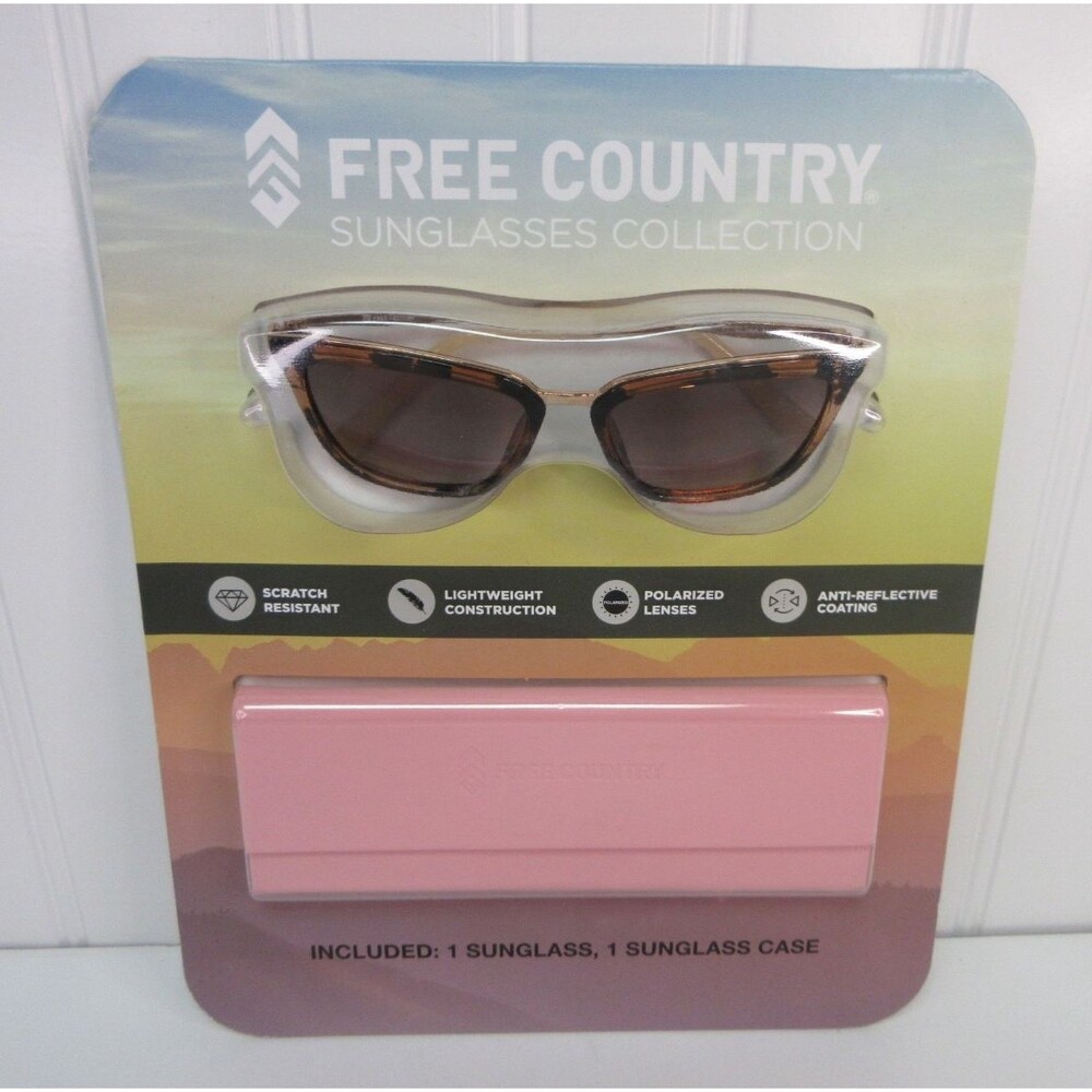 Free Country Women's Polarized Brown Sunglasses Pink Case Scratch Resistant